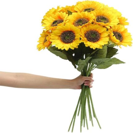 Set 6 flori Artificiale, Floarea-Soarelui, 60 cm, Galben