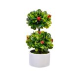 Bonsai decorativ cu flori rosii tip copac in ghiveci ceramic, Multicolor, 20 cm
