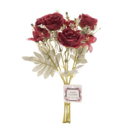 Buchet 4 trandafiri cu floare de camp artificiale PAMI, F1021-79, 23cm Rosu