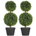 Set 2 plante artificiale, Homcom, Ghiveci inclus, Polipropilena/Polietilena, 60 cm, Verde/Negru