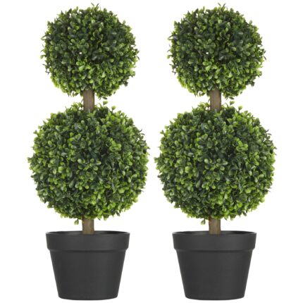 Set 2 plante artificiale, Homcom, Ghiveci inclus, Polipropilena/Polietilena, 60 cm, Verde/Negru