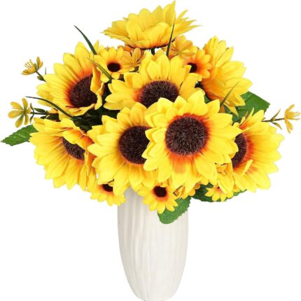 Set 2 Flori Artificiale in ghiveci, Floarea-Soarelui, galben, 30cm