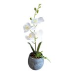 Ghiveci decorativ cu Orhidee artificiala, alb, 30 x 10 cm