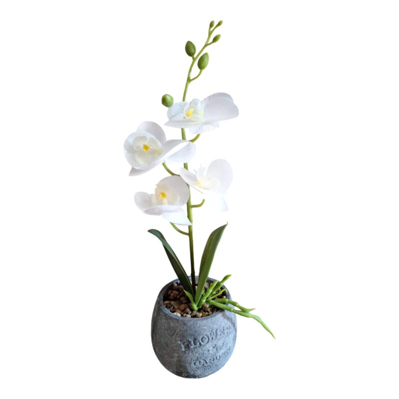 Ghiveci decorativ cu Orhidee artificiala, alb, 30 x 10 cm