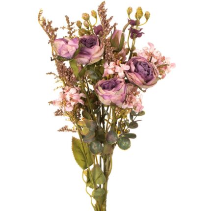 Buchet flori artificiale, Trandafir, 3 ramuri, 50 cm, Violet/Verde