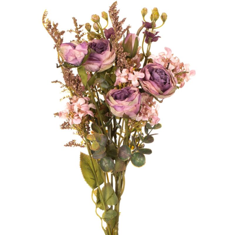 Buchet flori artificiale, Trandafir, 3 ramuri, 50 cm, Violet/Verde