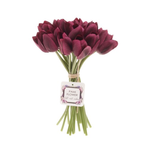 Buchet 20 lalele mare artificiale PAMI, F1021-77, grena, 27cm