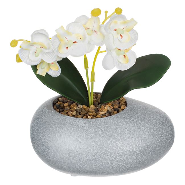 Ghiveci Flori Decorativ cu Floare Orhidee Artificiala 14x12x18cm
