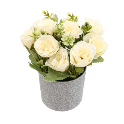 Ghiveci Cu Trandafiri, Crem, Plastic, 18Cm