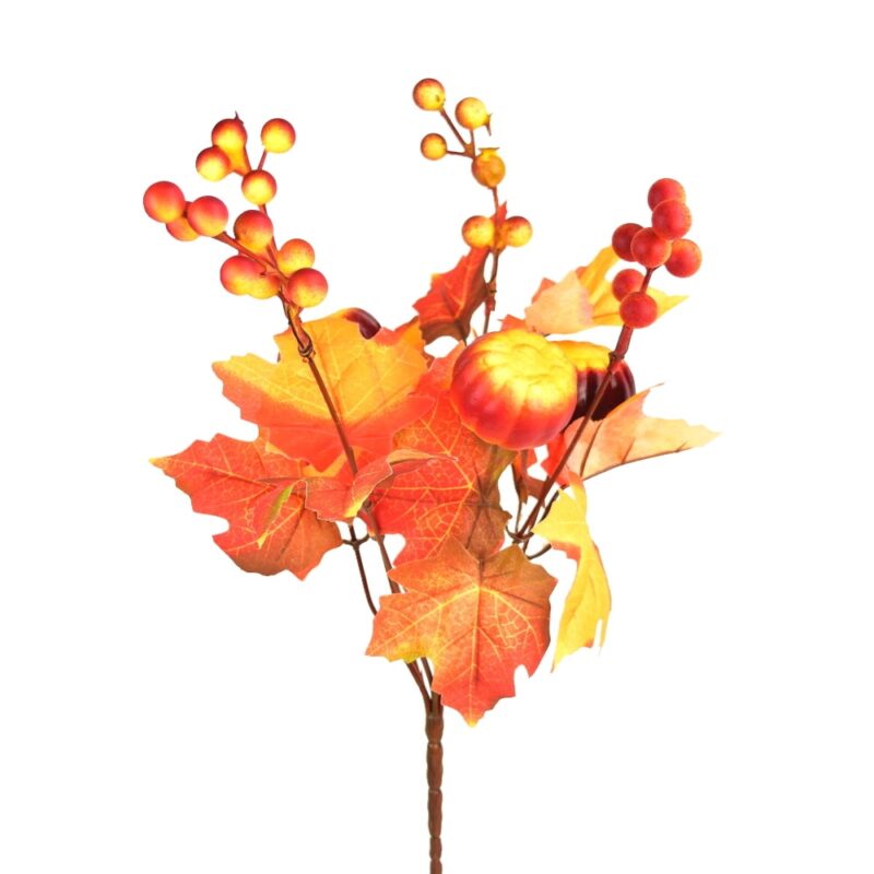 Buchet artificial de toamna, Dommio, Frunze de artar, Plastic, 35 cm, Portocaliu