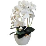 Orhidee artificiala in ghiveci Damich, 60 cm, alb cu inima roz