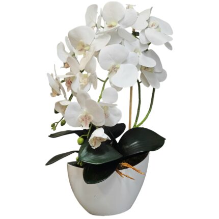 Orhidee artificiala in ghiveci Damich, 60 cm, alb cu inima roz