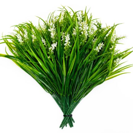 Set 8 Buchete Flori Artificiale Lavanda, ARKOTEX, Rezistente UV, Plastic, Alb, 35cm Inaltime
