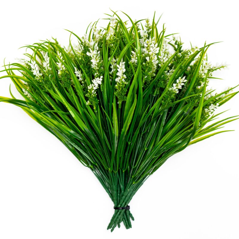 Set 8 Buchete Flori Artificiale Lavanda, ARKOTEX, Rezistente UV, Plastic, Alb, 35cm Inaltime