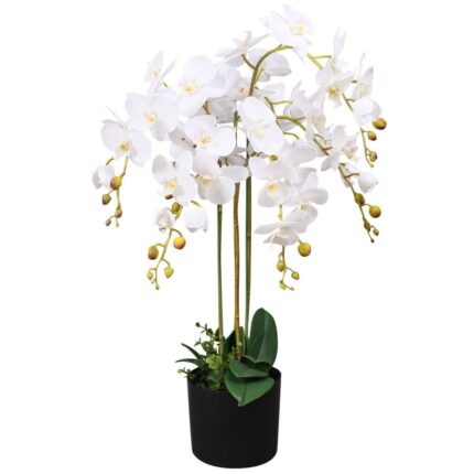 Planta artificiala Orhidee in ghiveci, vidaXL, Plastic, 75 cm, Alb