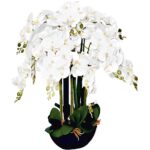 Orhidee artificiala Phalaenopsis in ghiveci antracit negru, H 85cm, aspect natural, elegant, silicon fin si moale, 108 cupe mari, Medaya®, alba