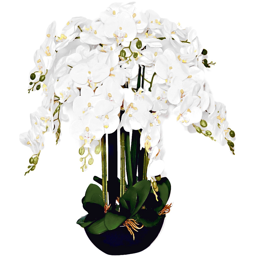 res_0718562db421819fdba293f3aba7d02d Orhidee artificiala Phalaenopsis in ghiveci antracit negru, H 85cm, aspect natural, elegant, silicon fin si moale, 108 cupe mari, Medaya®, alba