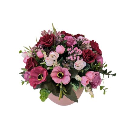 Aranjament floral cu flori artificiale, Dady, diametru 22 cm, Dady, in vas ceramic rotund
