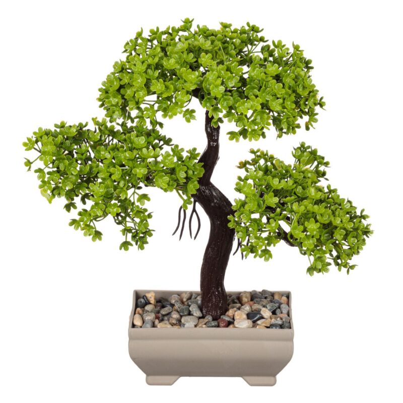 Bonsai artificial in ghiveci cu pietricele, 22cm