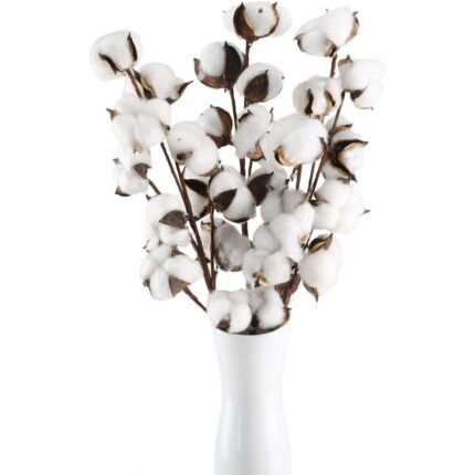 Set 10 flori artificiale, JeiibrZui, Bumbac, 55cm, Alb/Maro