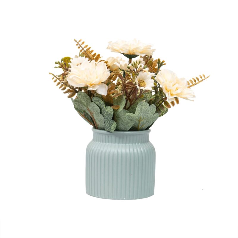 Aranjament floral, in ghiveci din ceramica, H 20, model crizantema, culoare alb / ZTS 8056_3
