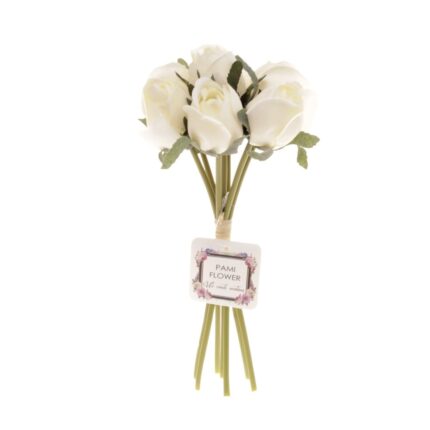 Buchet 7 trandafiri artificiale PAMI, F1021-82, Alb, 24cm