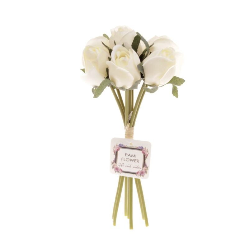 Buchet 7 trandafiri artificiale PAMI, F1021-82, Alb, 24cm