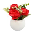 Vaza Rotunda Cu Flori, Rosu, Plastic, 17Cm