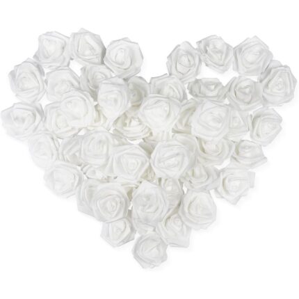 Set 50 Flori artificiale, trandafiri, GOGOU®, material PE, 8 cm, Alb