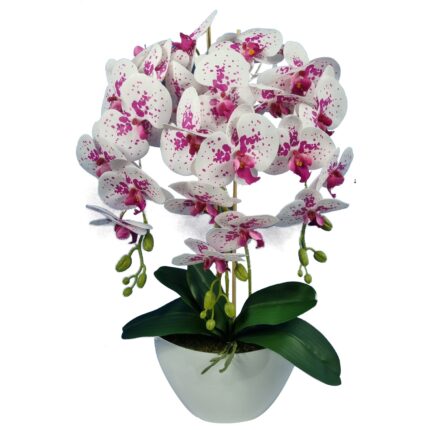 Orhidee artificiala Damich, 60 cm, alb-mov