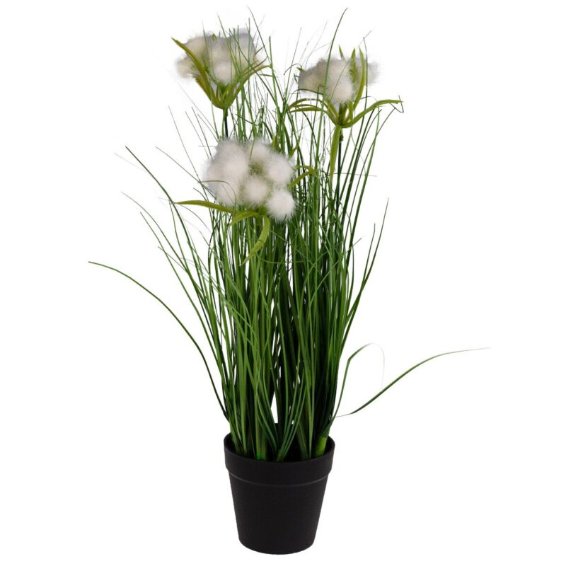 Iarba pampas artificiala in ghiveci, 45 cm, verde/alb