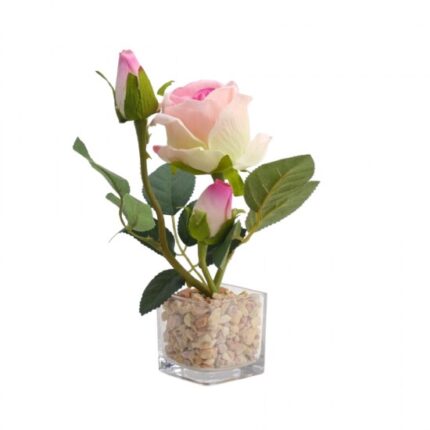 Trandafir artificial in ghiveci, pvc/textil/ceramica 24x6x6 cm roz