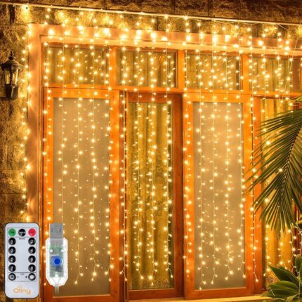 Instalatie luminoasa perdea, de Craciun, telecomanda inclusa, 300 de LED-uri, interconectabila, 3M×3M, 8 moduri, JENUOS®, exterior/interior, lumina calda