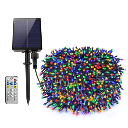 Instalatie Craciun Solara, 1000 Led-uri, 100 metri, Panou solar mare, Telecomanda, 1200mAh, multicolora
