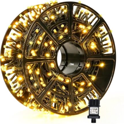 Instalatie de Craciun Liniara SIKS, Interior/Exterior, Rola 80m, 8 jocuri de lumini, Alb Cald, Fir Negru