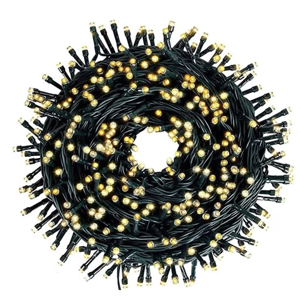res_85966aa97d871e8b07671d1d8a195e9b Instalatie De Craciun Liniara SIKS, 100 m, 1000 LED -uri, Cu 8 Jocuri de Lumini, Pentru Exterior/Interior, Fir Verde Inchis, Alb Cald
