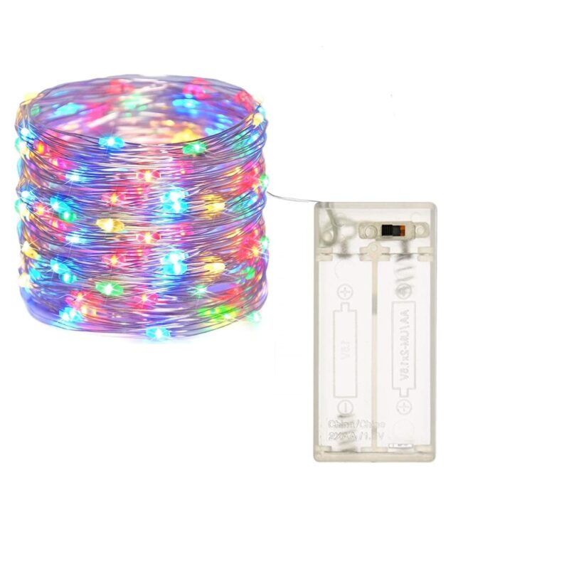 Instalatie 30 LED cu baterii si fir cupru, Meteor, Multicolor