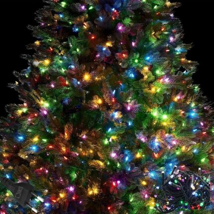 Instalatie SIKS de Craciun Muzicala, Fir Verde, Tip Sir, 100 LED, 10m, Interior Si Exterior, Interconectabila, Alimentare Priza, Cutiuta Muzicala, Multicolor