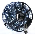 Instalatie de Craciun Liniara SIKS, Interior/Exterior, Rola 30m, 8 jocuri de lumini, Alb Rece, Fir Negru