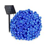 Instalatie LED pentru exterior cu incarcare solara, albastru 10m