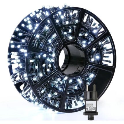 Instalatie Craciun Liniara, eSimplu®, 100m, 480 Led-uri, Rezistent Apa, Perdea, Franjuri, Exterior/Interior, Interconectabila, Fir Alb gros, Alb rece