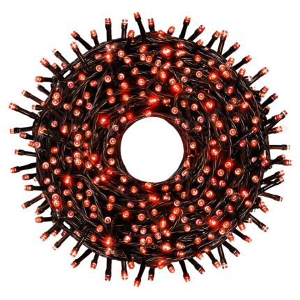 Instalatie de Craciun Liniara SIKS, Interior/Exterior, Rola 100m, 8 jocuri de lumini, Rosu, Fir Negru