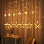 Instalatie de Craciun, Perdea luminoasa ploaie, Nevermore®, 12 Stele mari si mici, Interconectabila, Alb cald