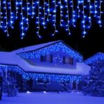 Instalatie Craciun Turturi, NEVERMORE, 10 m, 240 Led-uri, 8 jocuri de lumini, Perdea, Franjuri, Exterior/Interior, Fir Alb, Interconectabila, Albastru