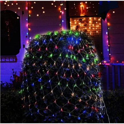 Instalatie Craciun, Tip Plasa, 3 m x 3 m, 320 LED-uri, Prelungitor 1.5 m, 8 Jocuri de Lumini, Interconectabila, Fir transparent, Interior/Exterior, Multicolor