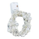 Instalatie decorativa micro LED cu 20 becuri, cu baterii, fir de 2 m-Perla, culoare alb cald