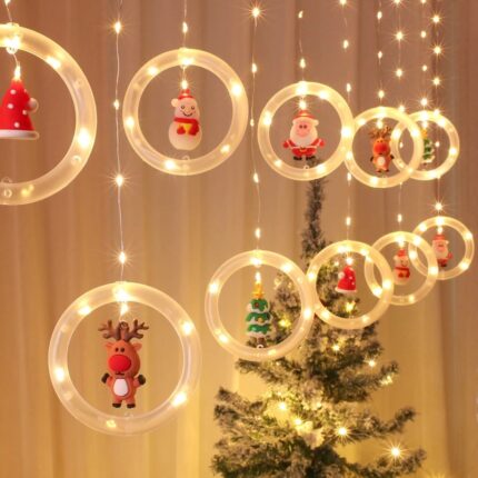 Instalatie De Craciun SIKS, Perdea 10 Inele Luminoase, Cu Figurine, Interconectabila, Alb Cald