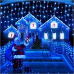 Instalatie Craciun Turturi cu Flash, NEVERMORE, 8 m, 200 Led-uri, Rezistent Apa, Perdea, Franjuri, Exterior/Interior, Interconectabila, Fir Alb gros, Albastru