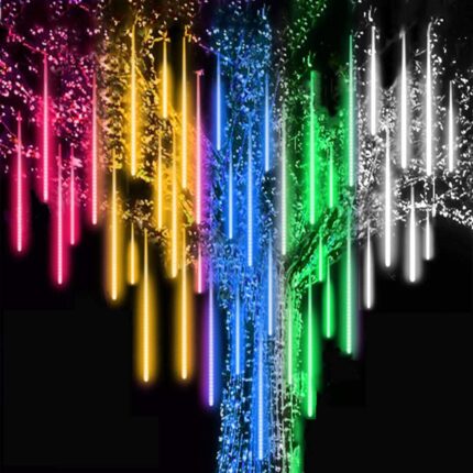 Sir de lumina de dus Meteor, YWX®, LED 192 RGB, 8BUC, tub mobil de 30cm, lungime totala 4m, cu transformator, material pentru PC, impermeabil, potrivit pentru petreceri si sarbatori, decor interior si exterior de Craciun, Multicolor