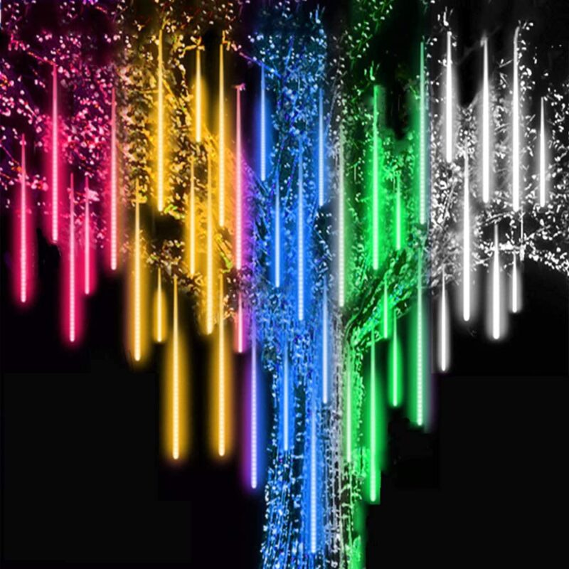 Sir de lumina de dus Meteor, YWX®, LED 192 RGB, 8BUC, tub mobil de 30cm, lungime totala 4m, cu transformator, material pentru PC, impermeabil, potrivit pentru petreceri si sarbatori, decor interior si exterior de Craciun, Multicolor